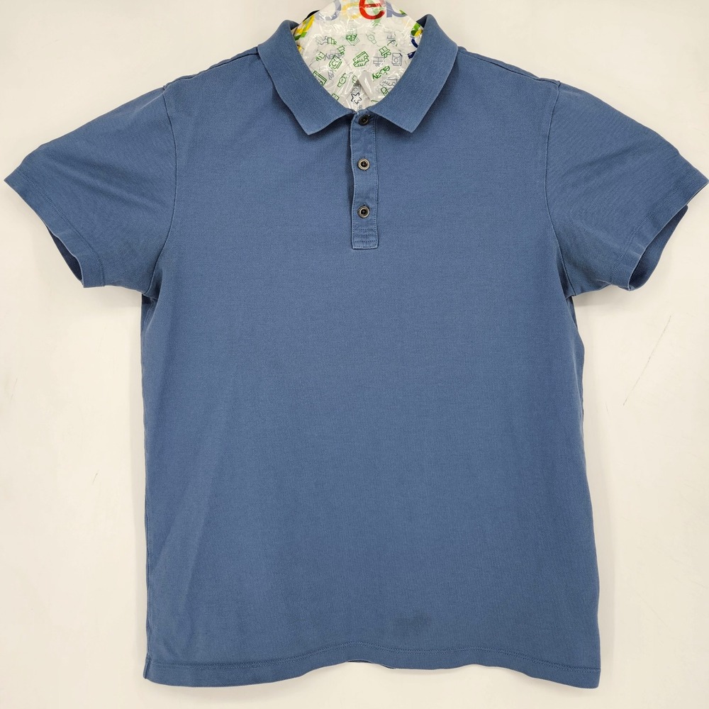 Theory Shirt Mens Medium Polo Blue Cotton Preppy Short Sleeve Casual FLAWS